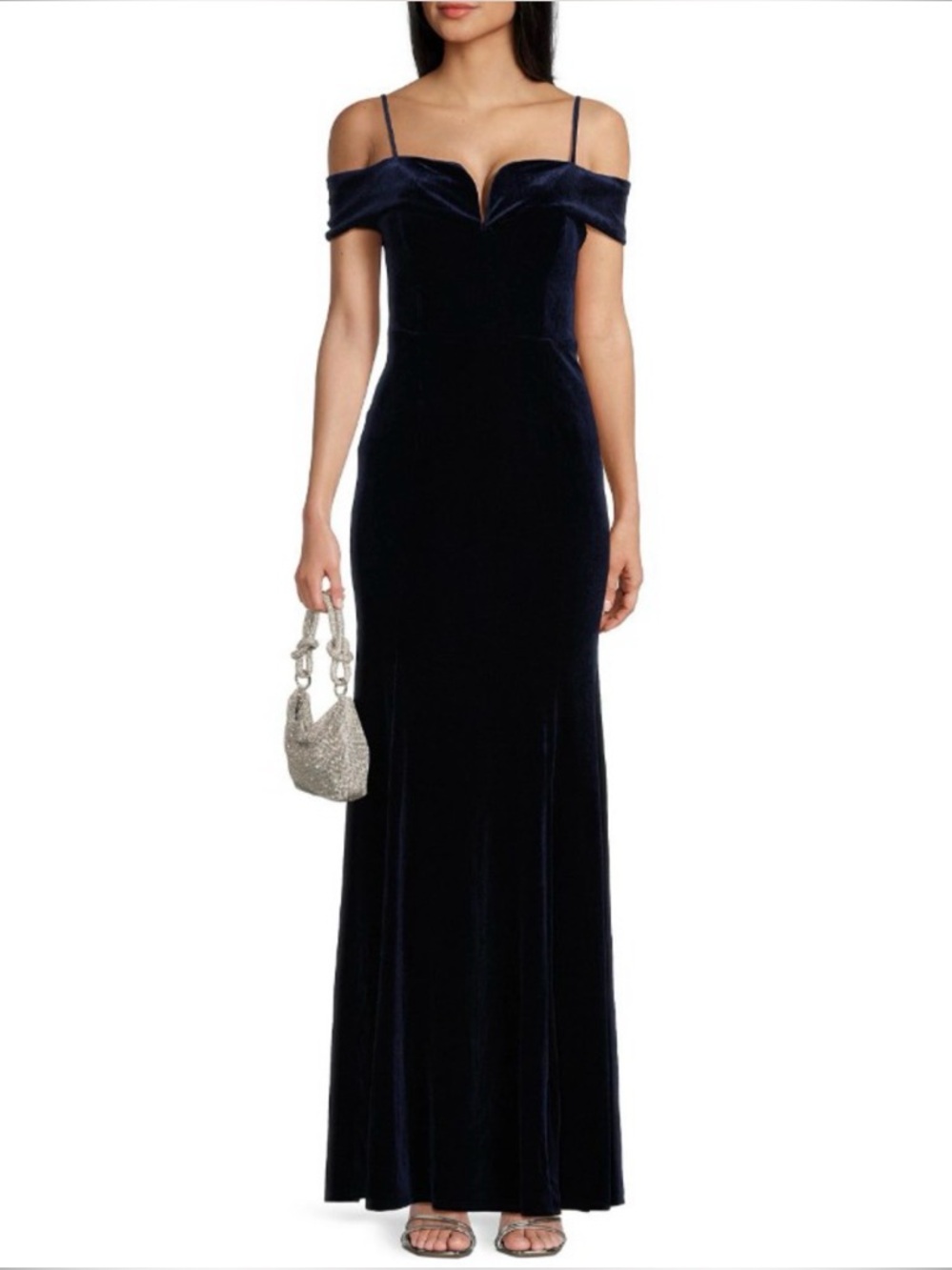 B Darlin Navy Velvet Off-Shoulder Maxi Dress